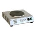A Cadco stainless steel portable electric hot plate with a lid on a counter.