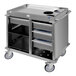 A stainless steel Cadco MobileServ beverage cart with drawers.