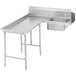 A stainless steel Advance Tabco L-shape dishtable on a counter.