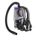 A purple and black ProTeam backpack vacuum with black straps.