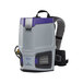 A grey and purple ProTeam backpack vacuum.