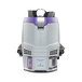 A ProTeam cordless backpack vacuum with purple and white accents.