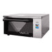 A silver and black Cadco VariKwik high-speed oven with a touchscreen.