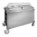 A stainless steel Cadco food cart with two heated wells.