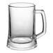 A 12 pack of clear glass Acopa beer mugs with handles.