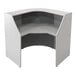 A white Correll curved corner reception desk.