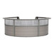 A Correll curved U-shape reception desk with glass panels.