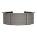 A grey curved Correll reception counter.