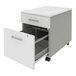 A white Correll mobile pedestal filing cabinet with 2 drawers.
