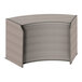 A grey curved Correll reception desk with a curved top.