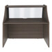A brown Correll reception desk with a clear see-through counter panel.