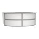 A white laminate curved U-shape reception counter with a curved panel.