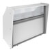 A white rectangular Correll reception desk with a see-through counter panel.