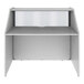 A white Correll reception desk with a see-through counter panel.
