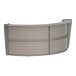 A Correll curved reception desk with an ash laminate finish.