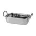 A silver stainless steel rectangular mini serving pan with handles.