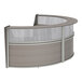 A Correll curved reception desk with ash laminate panels.