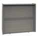 A grey wood Correll reception desk with a sliding door.