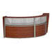 A Correll curved reception desk with a see-through top panel.