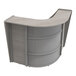 A Correll curved reception desk with an ash laminate curved top.