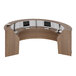 A Correll curved reception desk with two computer monitors on it.