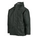 A green Tingley rain jacket with a hood and pockets.