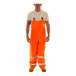 Tingley hi-vis orange rain overalls with reflective stripes on the legs.