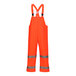 Tingley orange overalls with reflective stripes and suspenders.