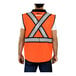 A man wearing a Tingley orange safety vest with reflective X on the back.