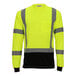 A yellow long sleeve safety shirt with black accents.