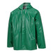 A green Tingley SafetyFlex rain jacket with a white hood string.