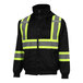 A black Tingley Bomber II jacket with yellow reflective stripes.