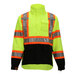 A Tingley lime green and black safety jacket with orange reflective stripes and reflective tape.