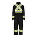 A black Tingley coverall with yellow and white reflective stripes.