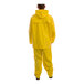 A person wearing a Tingley yellow rainsuit.