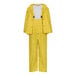 A yellow Tingley DuraScrim rain suit with a hood and pants.