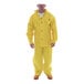 A man wearing a Tingley yellow DuraScrim rain suit.