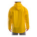 A person wearing a yellow Tingley DuraScrim industrial rain jacket with a hood.