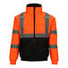 A Tingley Bomber II Hi-Vis orange jacket with black panels and reflective stripes.
