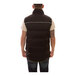 A man wearing a Tingley black and lime reversible insulated vest with white stripes.