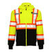 A lime Tingley Job Sight zip-up sweatshirt with reflective stripes.