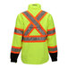 A Tingley Icon Hi-Vis lime jacket with black, orange, and grey stripes.