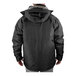 A person wearing a black Tingley Cold Gear insulated jacket with a detachable hood.