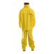 A person wearing a yellow Tingley rainsuit.