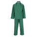 A green Tingley rainsuit with hood and pants.