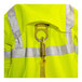 A yellow Tingley Icon safety jacket with black panels and a metal hook.