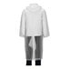 A Tingley white rain coat with a transparent plastic over it.