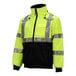 A yellow and black Tingley bomber jacket with reflective stripes.