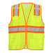 A yellow Tingley Job Sight safety vest with orange and grey reflective stripes.