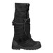 A pair of black Tingley Winter-Tuff ice traction overshoes with a strap.